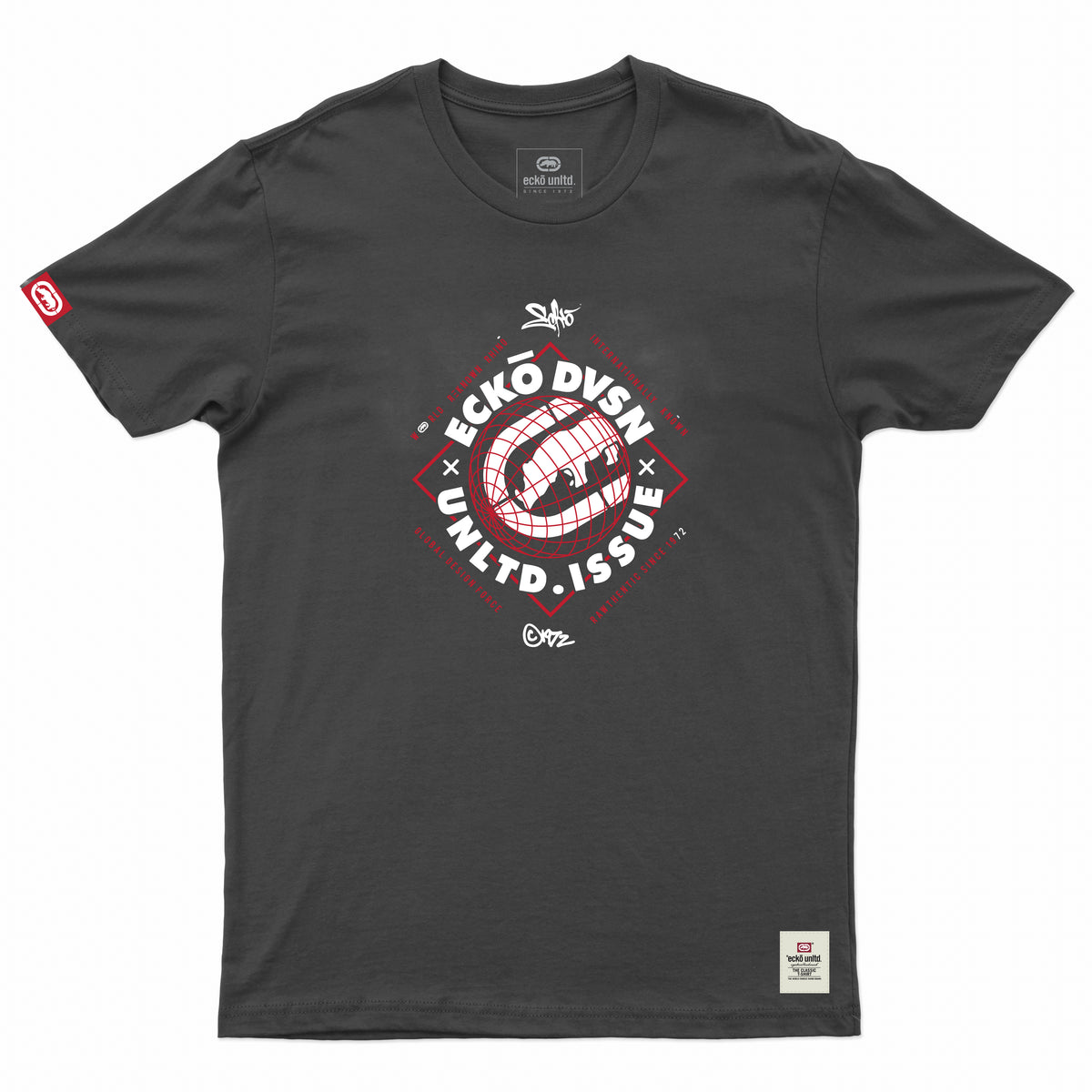 Ecko Unltd Containing Red, White, and Black Design Elements Boys Logo Tee - Charcoal
